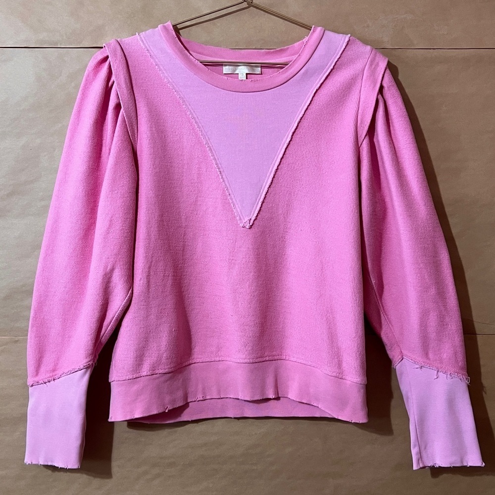 LoveShackFancy | Grier Patchwork Pullover Sweatshirt Puff Sleeve Pink Size M